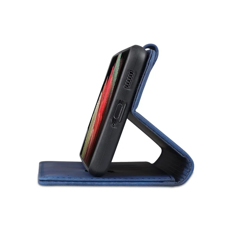 AZNS  Wallet Design PU Leather All-round Protection Phone Stand Cover Case for Samsung Galaxy S21 Ultra 5G - Blue