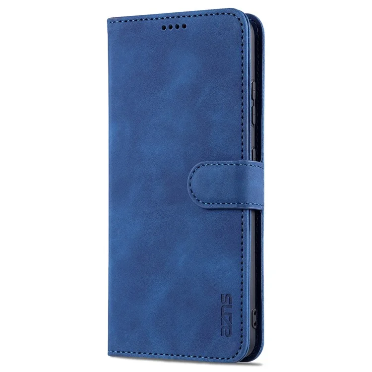 AZNS  Wallet Design PU Leather All-round Protection Phone Stand Cover Case for Samsung Galaxy S21 Ultra 5G - Blue