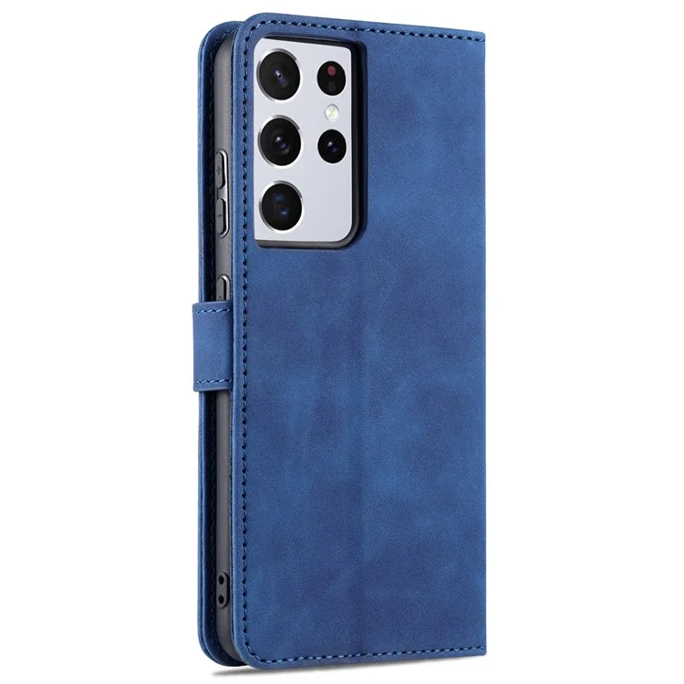 AZNS  Wallet Design PU Leather All-round Protection Phone Stand Cover Case for Samsung Galaxy S21 Ultra 5G - Blue