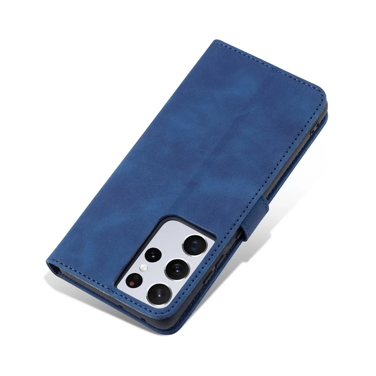 AZNS  Wallet Design PU Leather All-round Protection Phone Stand Cover Case for Samsung Galaxy S21 Ultra 5G - Blue