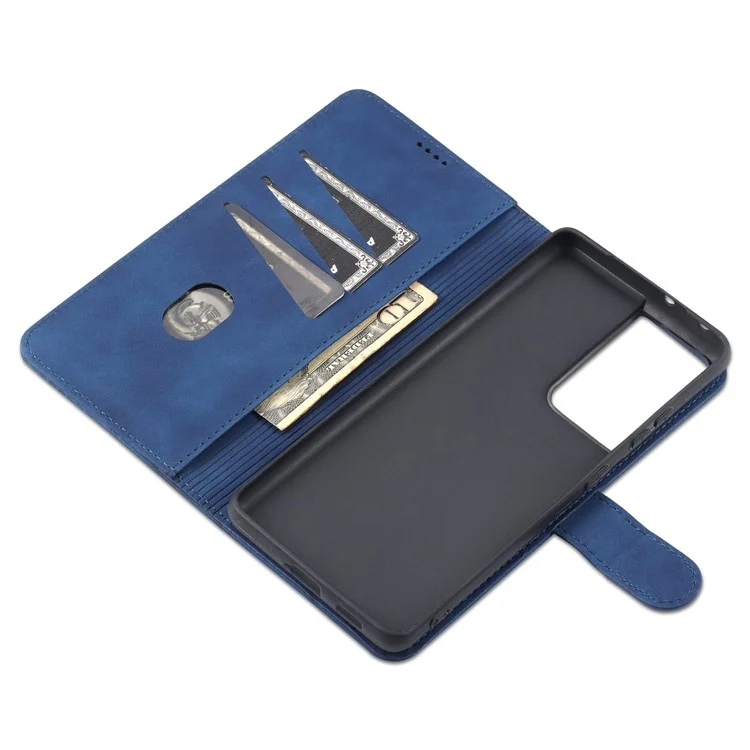 AZNS  Wallet Design PU Leather All-round Protection Phone Stand Cover Case for Samsung Galaxy S21 Ultra 5G - Blue