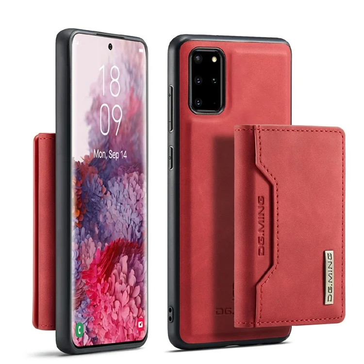 Dg. MING M2-Serie Anti-Drop-Magnet-Wallet-Design Mit Kickstande-Leder-beschichtetem Hybridgehäuse Für Samsung Galaxy S20 Plus - Rot
