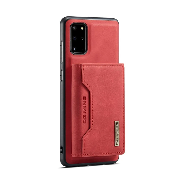 DG.MING M2 Series Anti-drop Magnetic Wallet Design with Kickstand  Leather Coated Hybrid Case for Samsung Galaxy S20 Plus - Red