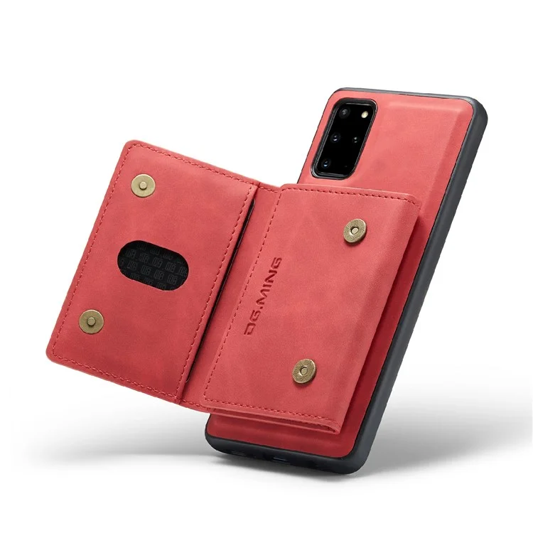 Dg. MING M2-Serie Anti-Drop-Magnet-Wallet-Design Mit Kickstande-Leder-beschichtetem Hybridgehäuse Für Samsung Galaxy S20 Plus - Rot