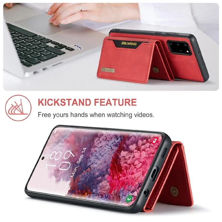 Dg. Diseño De Billetera Magnética Anti-gota De La Serie Ming M2 Con Estuche Híbrido Recubierto De Cuero Kickstand Para Samsung Galaxy S20 Plus - Rojo