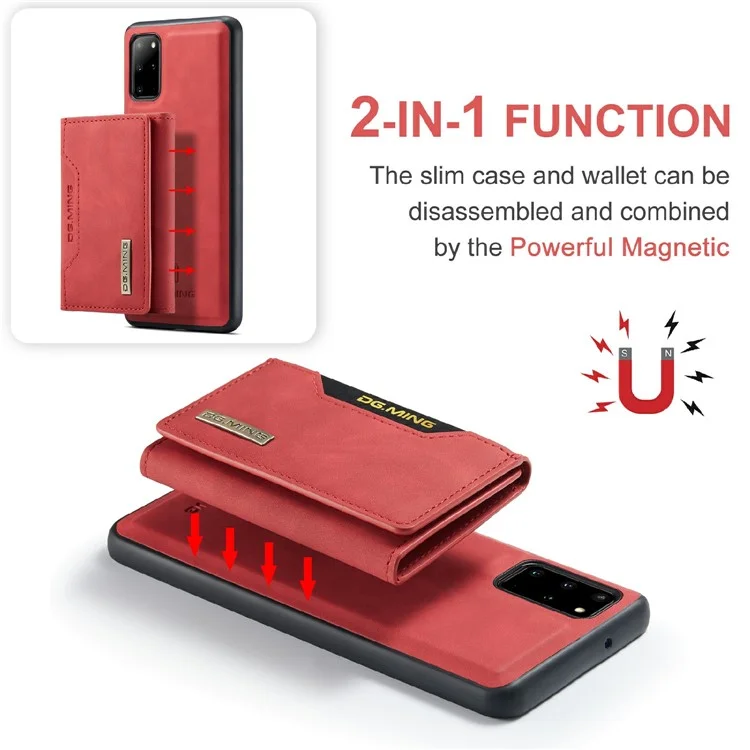 Dg. MING M2-Serie Anti-Drop-Magnet-Wallet-Design Mit Kickstande-Leder-beschichtetem Hybridgehäuse Für Samsung Galaxy S20 Plus - Rot