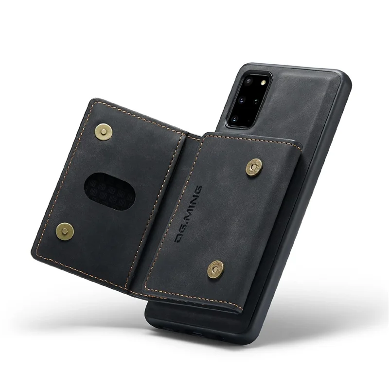 DG.MING M2 Series Anti-drop Magnetic Wallet Design with Kickstand  Leather Coated Hybrid Case for Samsung Galaxy S20 Plus - Black