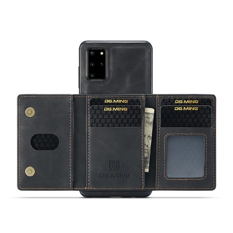 DG.MING M2 Series Anti-drop Magnetic Wallet Design with Kickstand  Leather Coated Hybrid Case for Samsung Galaxy S20 Plus - Black