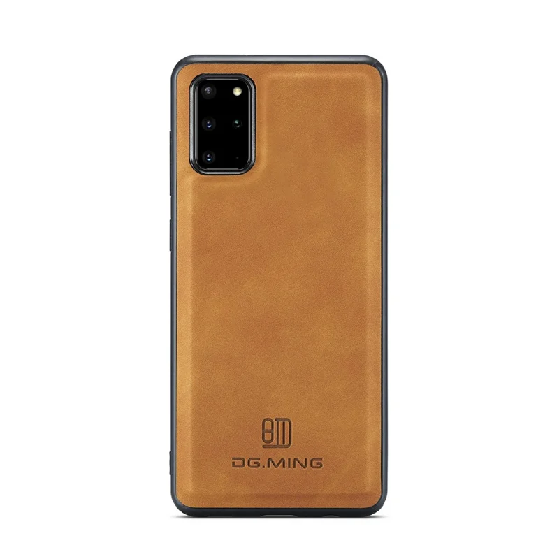DG.MING M1 Series Phone Case PU + TPU + PC Back Cover with Magnetic Tri-Fold Wallet Kickstand for Samsung Galaxy S20 Plus - Brown