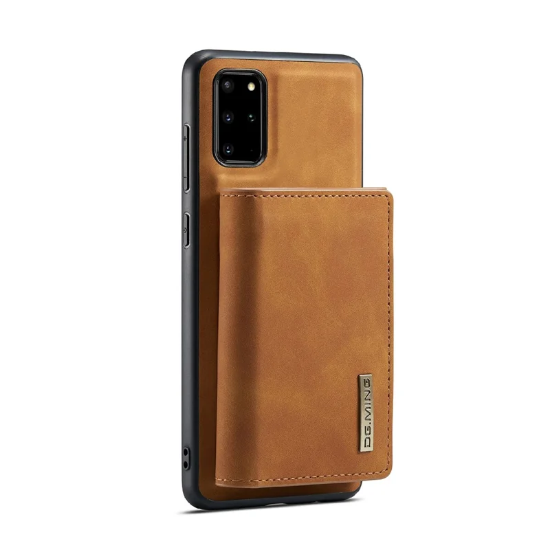 DG.MING M1 Series Phone Case PU + TPU + PC Back Cover with Magnetic Tri-Fold Wallet Kickstand for Samsung Galaxy S20 Plus - Brown