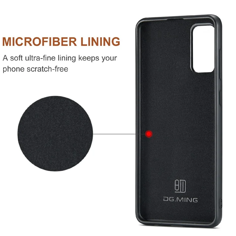 DG.MING M1 Series Phone Case PU + TPU + PC Back Cover with Magnetic Tri-Fold Wallet Kickstand for Samsung Galaxy S20 Plus - Brown