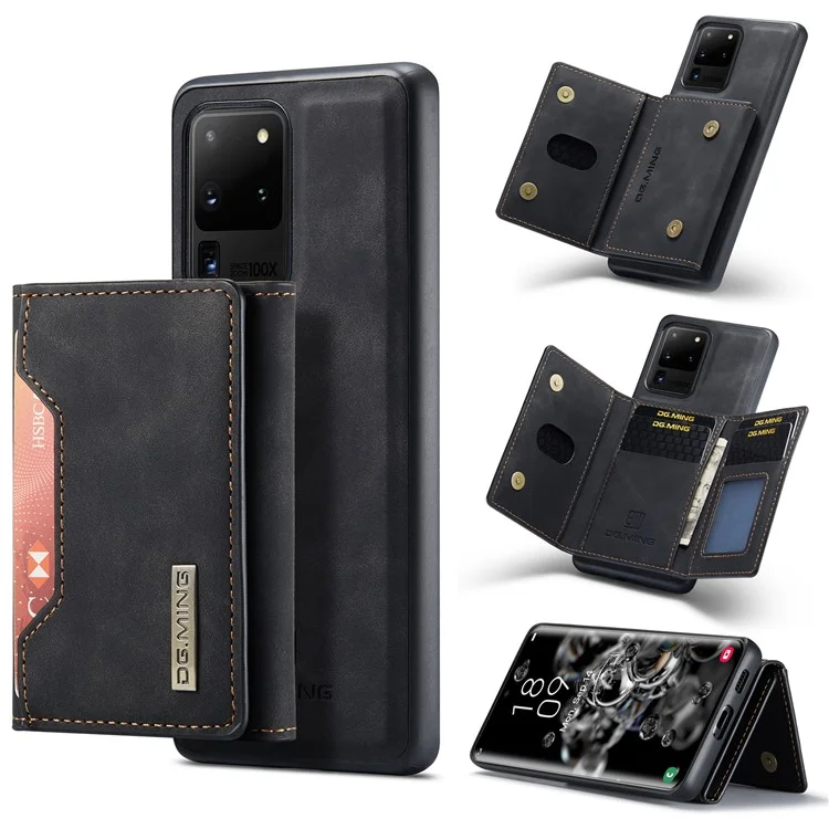DG.MING M2 Series Tri-Fold Wallet Kickstand Design Magnetic Detachable Wireless Charging Hybrid Case per Samsung Galaxy S20 Ultra - Nero