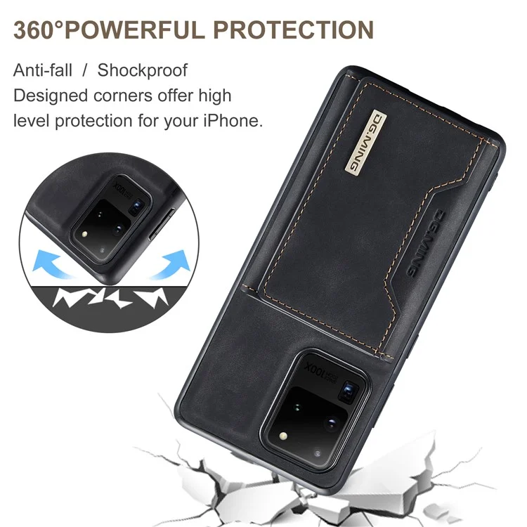 DG.MING M2 Series Tri-Fold Wallet Kickstand Design Magnetic Detachable Wireless Charging Hybrid Case per Samsung Galaxy S20 Ultra - Nero