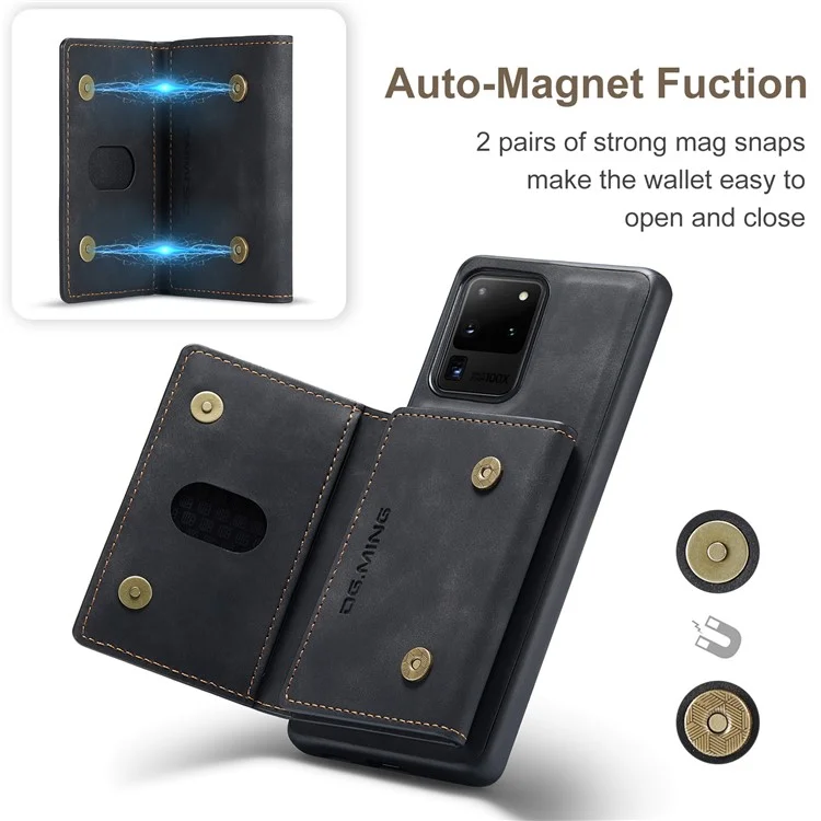 DG.MING M2 Series Tri-Fold Wallet Kickstand Design Magnetic Detachable Wireless Charging Hybrid Case per Samsung Galaxy S20 Ultra - Nero