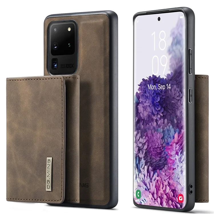 DG.. MING M1 Serie M1 Magnetica Staccabile A 2 In-1 Co Rivestito In Pelle TPU + PC Cover Ibrido Shell Con Portafoglio Kickstand Per Samsung Galaxy S20 Ultra - Caffè