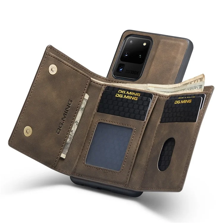 DG.. MING M1 Serie M1 Magnetica Staccabile A 2 In-1 Co Rivestito In Pelle TPU + PC Cover Ibrido Shell Con Portafoglio Kickstand Per Samsung Galaxy S20 Ultra - Caffè