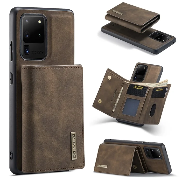 DG.. MING M1 Serie M1 Magnetica Staccabile A 2 In-1 Co Rivestito In Pelle TPU + PC Cover Ibrido Shell Con Portafoglio Kickstand Per Samsung Galaxy S20 Ultra - Caffè