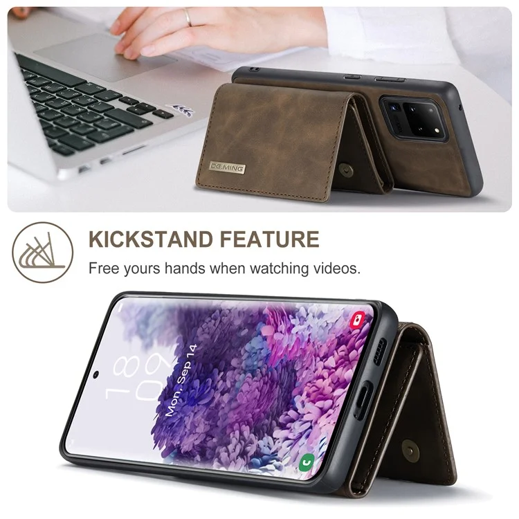 DG.. MING M1 Serie M1 Magnetica Staccabile A 2 In-1 Co Rivestito In Pelle TPU + PC Cover Ibrido Shell Con Portafoglio Kickstand Per Samsung Galaxy S20 Ultra - Caffè