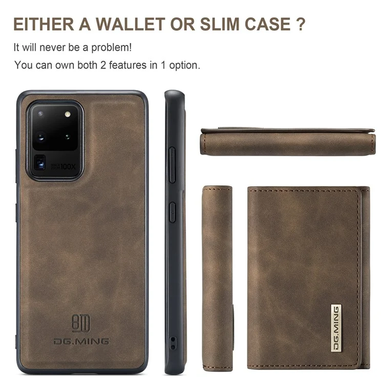 DG.. MING M1 Serie M1 Magnetica Staccabile A 2 In-1 Co Rivestito In Pelle TPU + PC Cover Ibrido Shell Con Portafoglio Kickstand Per Samsung Galaxy S20 Ultra - Caffè