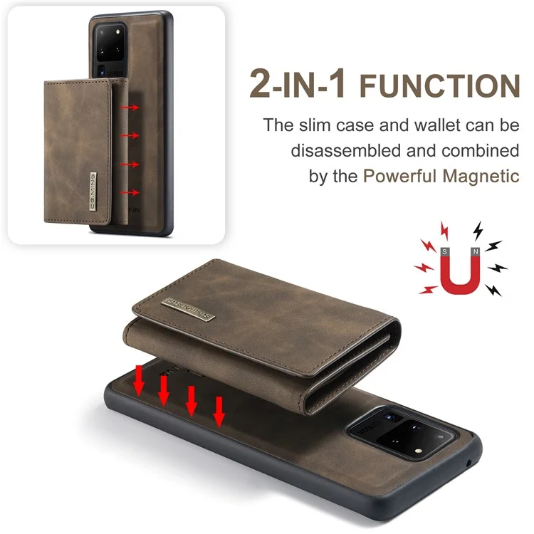 DG.. MING M1 Serie M1 Magnetica Staccabile A 2 In-1 Co Rivestito In Pelle TPU + PC Cover Ibrido Shell Con Portafoglio Kickstand Per Samsung Galaxy S20 Ultra - Caffè