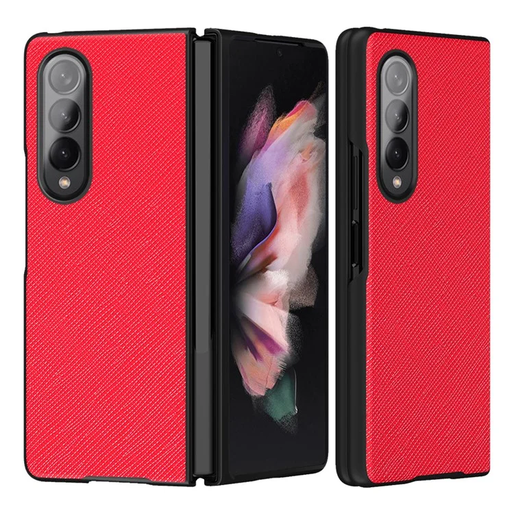 Cross Textur Leder Beschichtete Hartpc -telefonhülle Shell Für Samsung Galaxy Z Fold3 5g - Rot