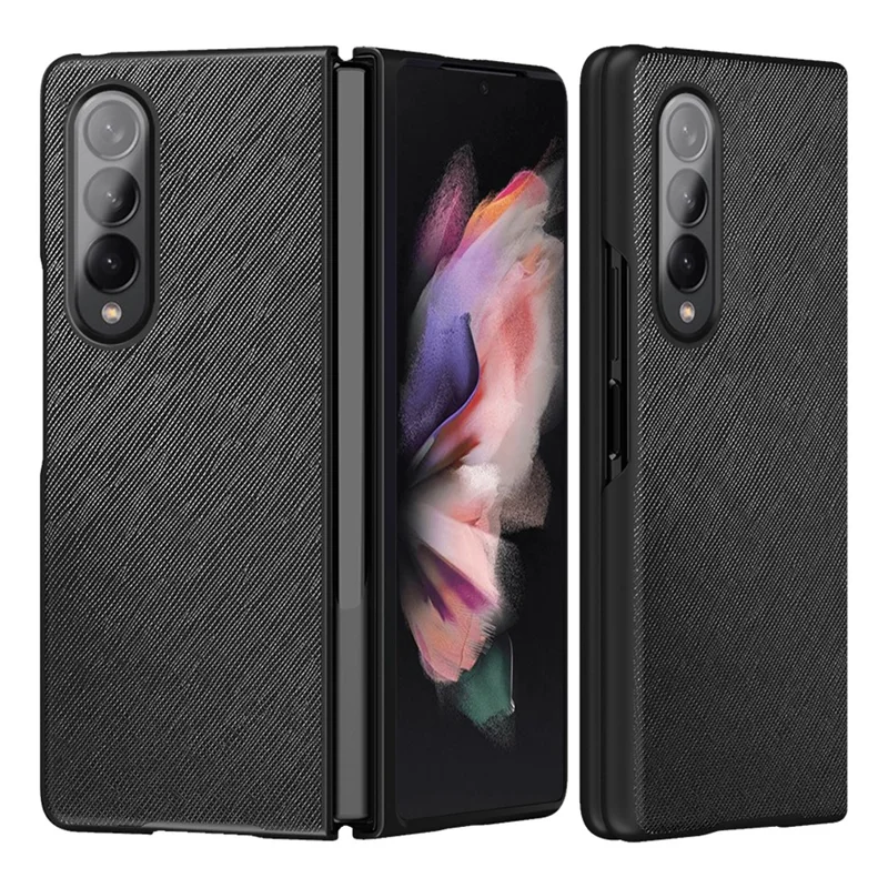 Cross Texture Leather Coated Hard PC Phone Case Shell for Samsung Galaxy Z Fold3 5G - Black