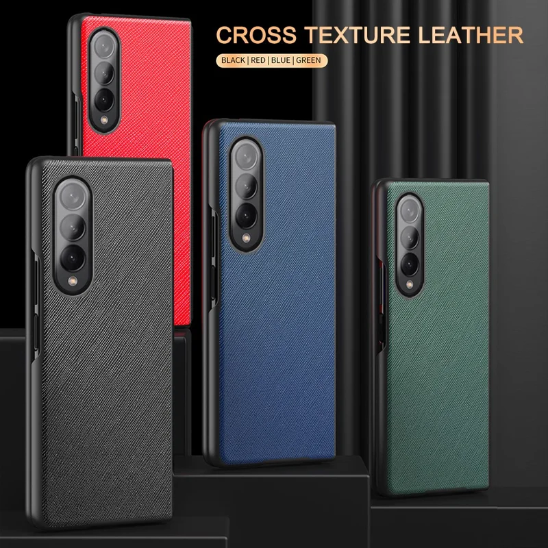 Cross Texture Leather Coated Hard PC Phone Case Shell for Samsung Galaxy Z Fold3 5G - Black