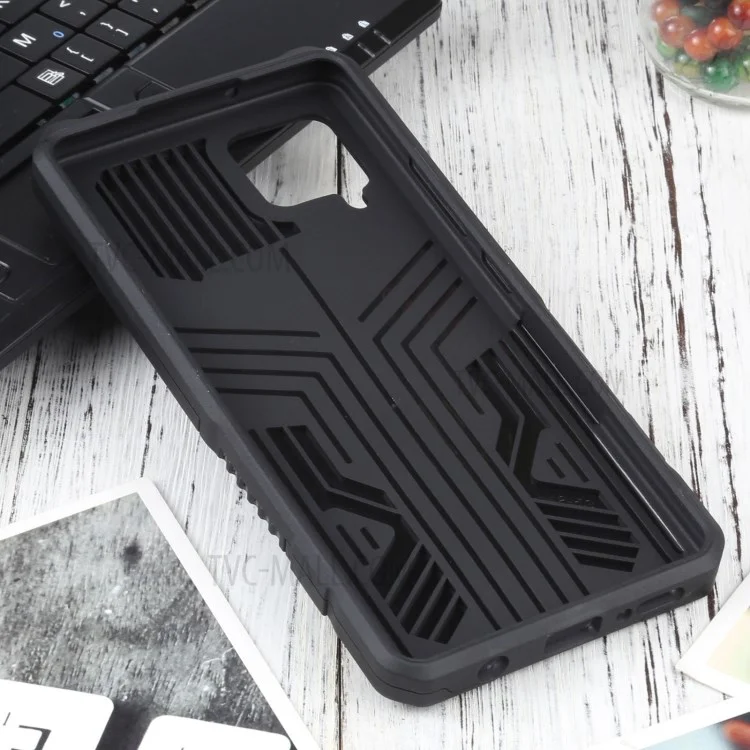 Пионерская серия "Warrior" Двухслойный жесткий ПК Мягкий TPU Бампер Ударостойкий защитный чехол с подставкой для Samsung Galaxy A42 5G - Черный