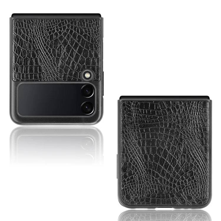 Textura de Crocodile a Prueba de Choque PU Cubierta Posterior Con Protección de PC Recubierta Para Samsung Galaxy Z Flip3 5G - Negro