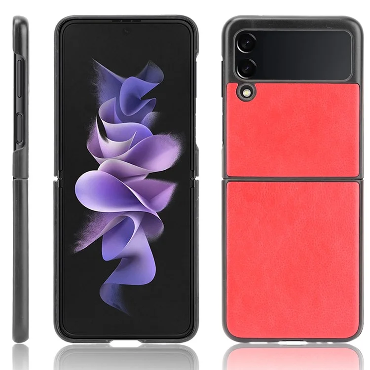 Housse de protection en PC rigide enduit de cuir PU à texture de litchi pour Samsung Galaxy Z Flip3 5G - Rouge