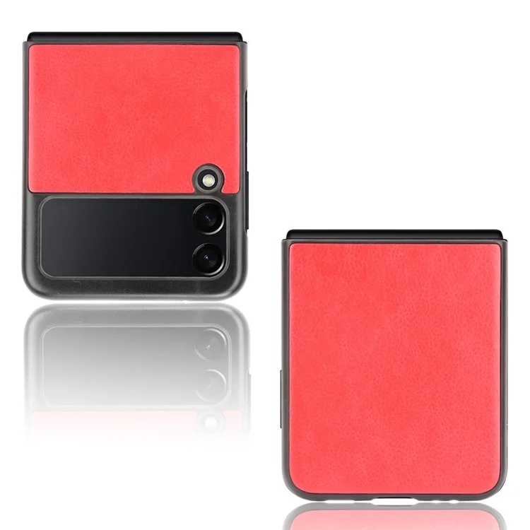 Housse de protection en PC rigide enduit de cuir PU à texture de litchi pour Samsung Galaxy Z Flip3 5G - Rouge