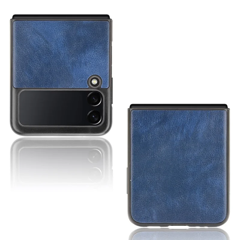 Slim Litchi Texture PU Leather Coated Hard PC Protective Phone Back Cover for Samsung Galaxy Z Flip3 5G - Blue