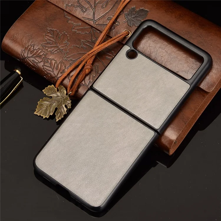 Slim Litchi Texture PU Leather Coated Hard PC Protective Phone Back Cover for Samsung Galaxy Z Flip3 5G - Grey