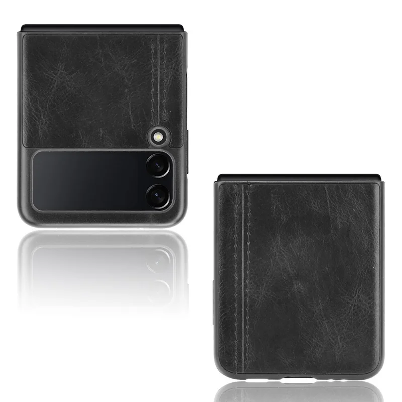 Stitching Line Design Slim PU Leather Coated Hard PC + TPU Protective Back Cover for Samsung Galaxy Z Flip3 5G - Black