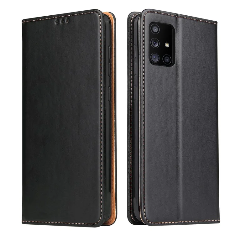 Carteira Textura Genuína de Couro PU Case Stand para Samsung Galaxy A71 5G SM-A716 - Preto