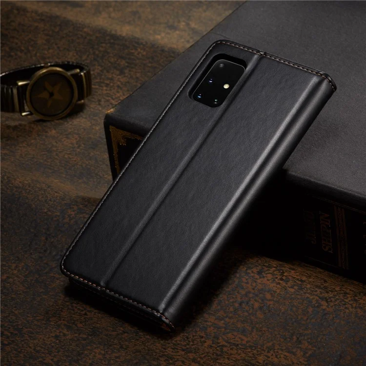 Carteira Textura Genuína de Couro PU Case Stand para Samsung Galaxy A71 5G SM-A716 - Preto