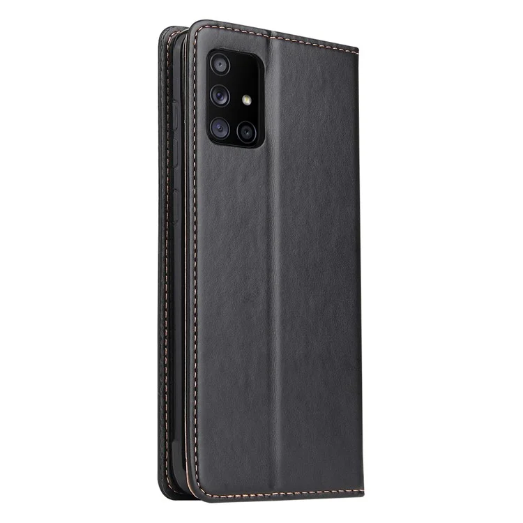 Carteira Textura Genuína de Couro PU Case Stand para Samsung Galaxy A71 5G SM-A716 - Preto