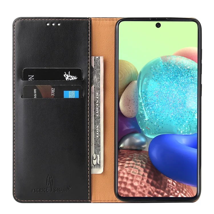 Carteira Textura Genuína de Couro PU Case Stand para Samsung Galaxy A71 5G SM-A716 - Preto