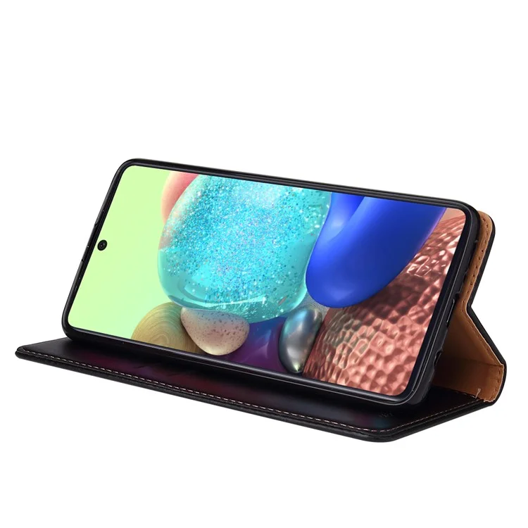 Carteira Textura Genuína de Couro PU Case Stand para Samsung Galaxy A71 5G SM-A716 - Preto
