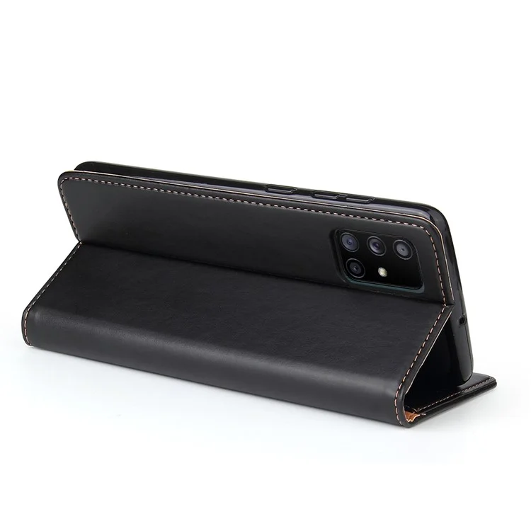 Carteira Textura Genuína de Couro PU Case Stand para Samsung Galaxy A71 5G SM-A716 - Preto