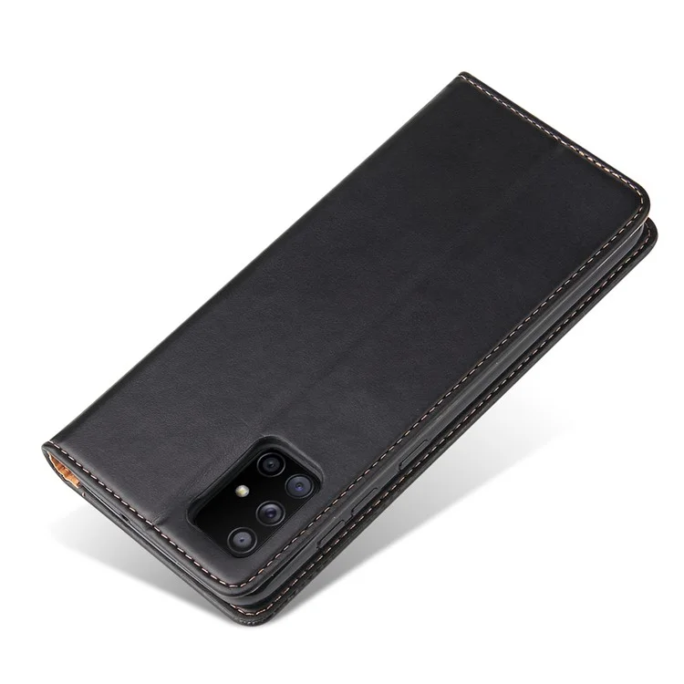 Carteira Textura Genuína de Couro PU Case Stand para Samsung Galaxy A71 5G SM-A716 - Preto