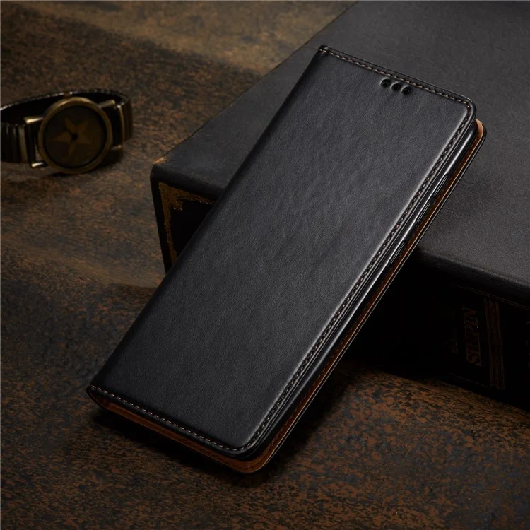 Carteira Textura Genuína de Couro PU Case Stand para Samsung Galaxy A71 5G SM-A716 - Preto