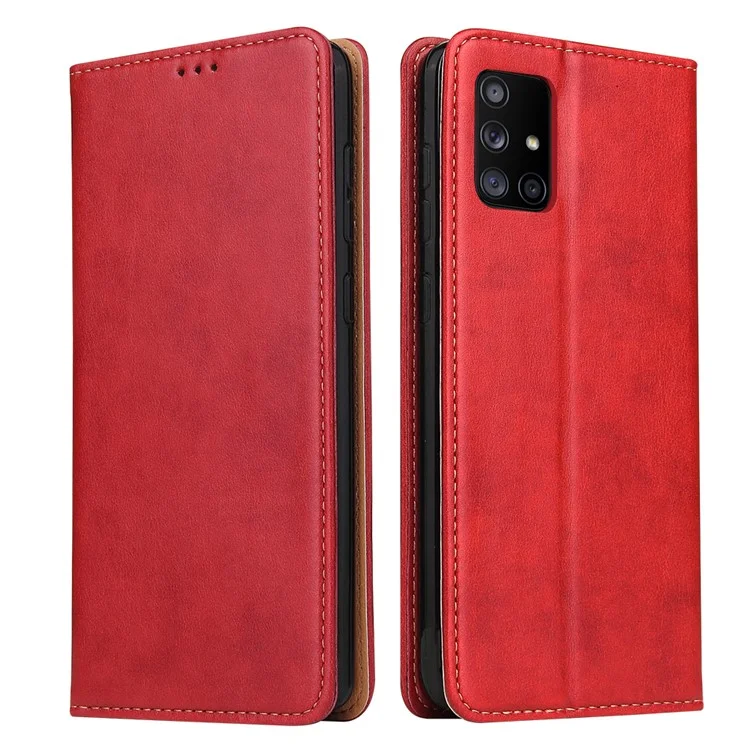Capa de Telefone Design da Carteira de Textura Genuína PU Couro de Couro Para Samsung Galaxy A51 5G SM-A516 - Vermelho