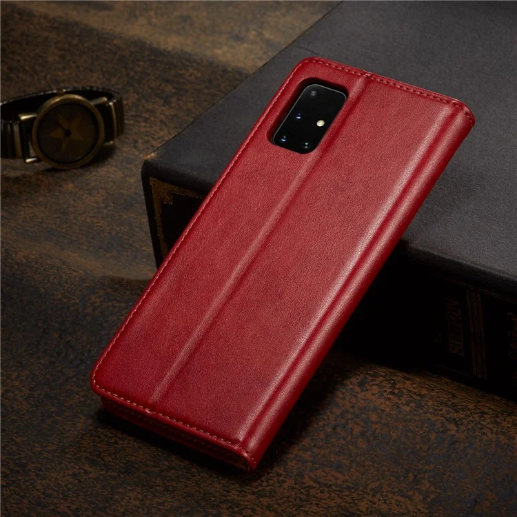 Capa de Telefone Design da Carteira de Textura Genuína PU Couro de Couro Para Samsung Galaxy A51 5G SM-A516 - Vermelho