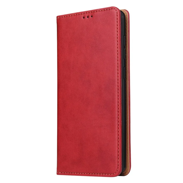 Capa de Telefone Design da Carteira de Textura Genuína PU Couro de Couro Para Samsung Galaxy A51 5G SM-A516 - Vermelho