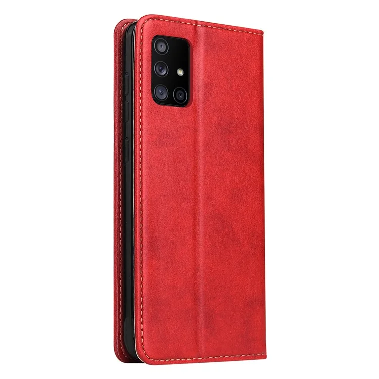 Capa de Telefone Design da Carteira de Textura Genuína PU Couro de Couro Para Samsung Galaxy A51 5G SM-A516 - Vermelho