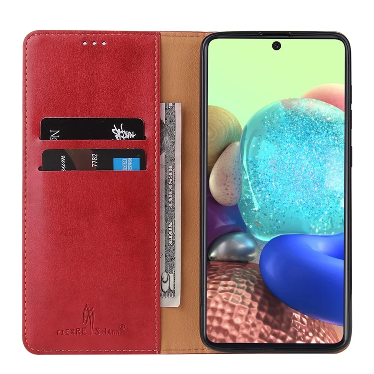 Capa de Telefone Design da Carteira de Textura Genuína PU Couro de Couro Para Samsung Galaxy A51 5G SM-A516 - Vermelho