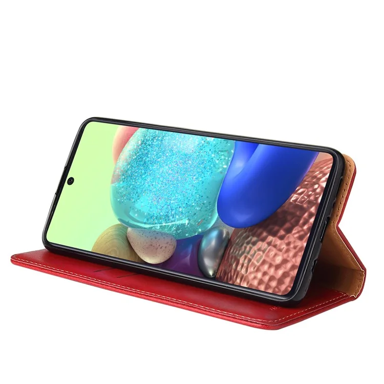 Capa de Telefone Design da Carteira de Textura Genuína PU Couro de Couro Para Samsung Galaxy A51 5G SM-A516 - Vermelho