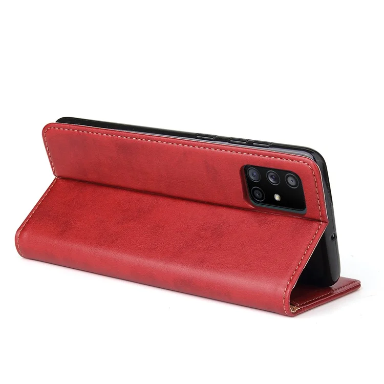 Capa de Telefone Design da Carteira de Textura Genuína PU Couro de Couro Para Samsung Galaxy A51 5G SM-A516 - Vermelho