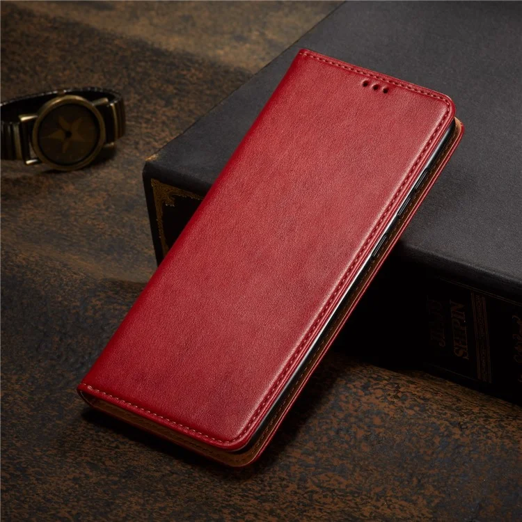 Capa de Telefone Design da Carteira de Textura Genuína PU Couro de Couro Para Samsung Galaxy A51 5G SM-A516 - Vermelho